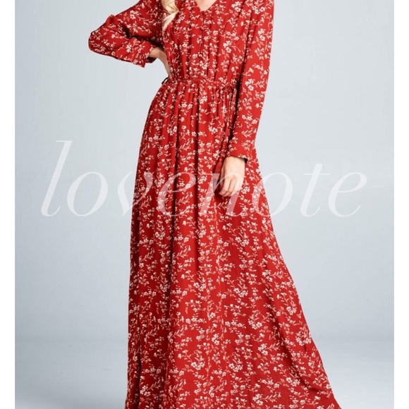 1 left(L) Boho Fully Lined Long Sleeve Floral Maxi - Picture 5 of 6